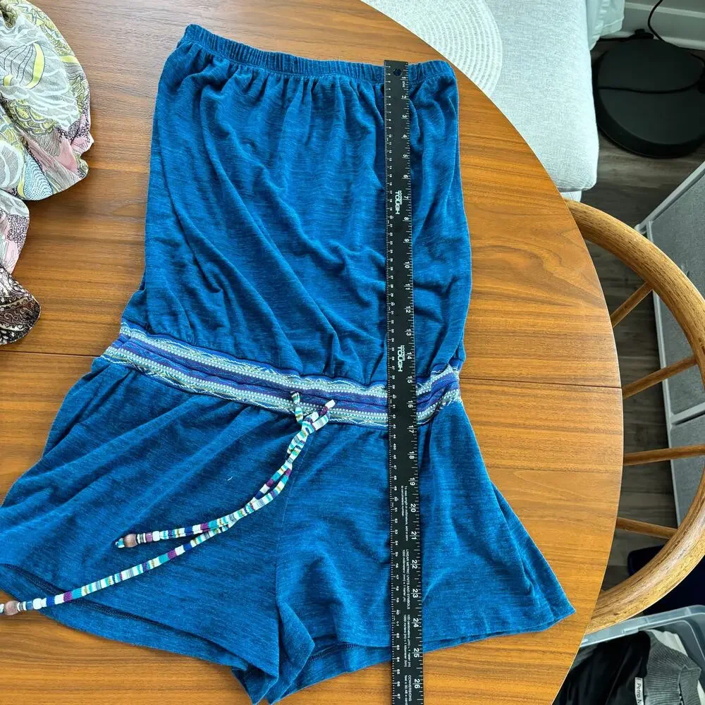 2000s Lucky Brand Bathing Suits Swim Romper Cover Up Strapless Blue Boho XS‎ / S